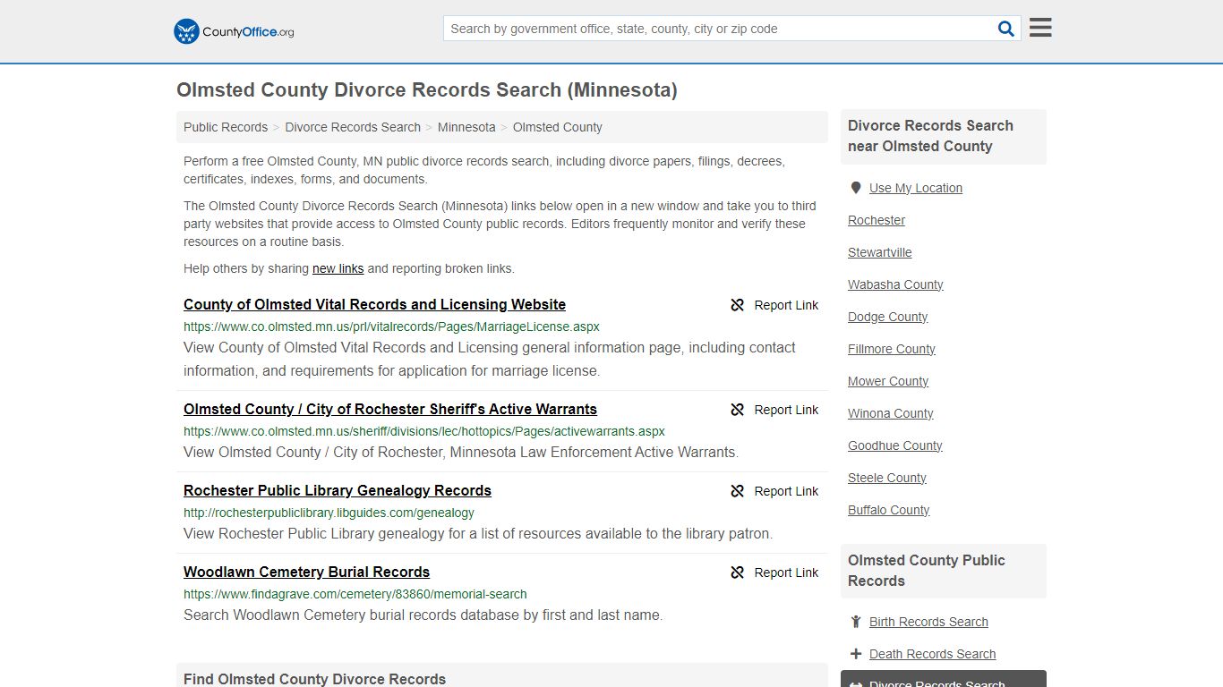 Olmsted County Divorce Records Search (Minnesota) - County Office