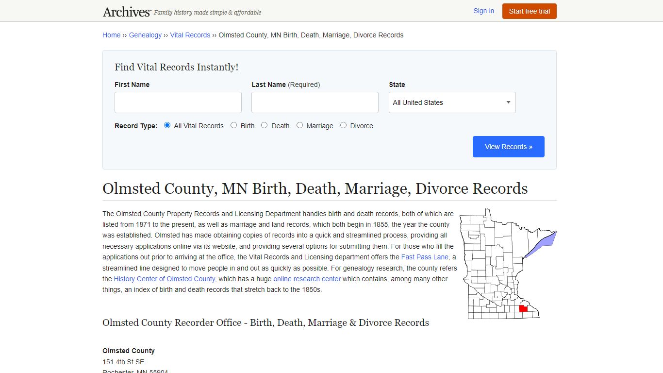 Olmsted County, MN Birth, Death, Marriage, Divorce Records - Archives.com